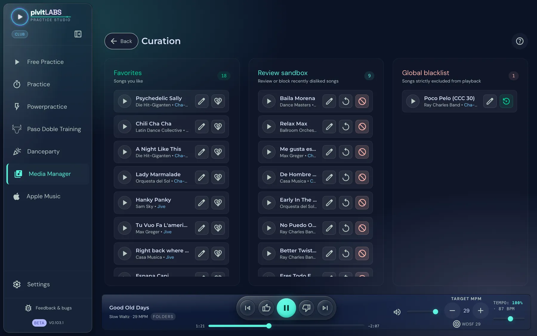 The Curation Hub with the three areas Favorites, Review sandbox and Global blacklist